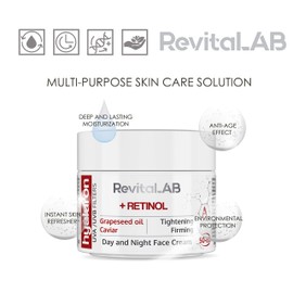 RevitaLAB Hyaluronic Anti-Ageing Day and Night Cream with Retinol, Caviar and Red Grapes, for Ages between 50 and 65, 50 ml