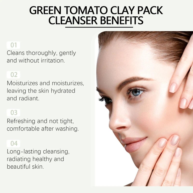Pore-Clearing Green Tomato Clay Mask with Extract. Deep Cleanses, Dries