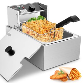 Deep Fryer with Basket 10L/12.7QT 1700W Electric Deep Fryers 0.7mm Thickened Stainless Steel Countertop Oil Fryer Large Capacity for Home and Commercial Use with Temperature Limiter (6L)