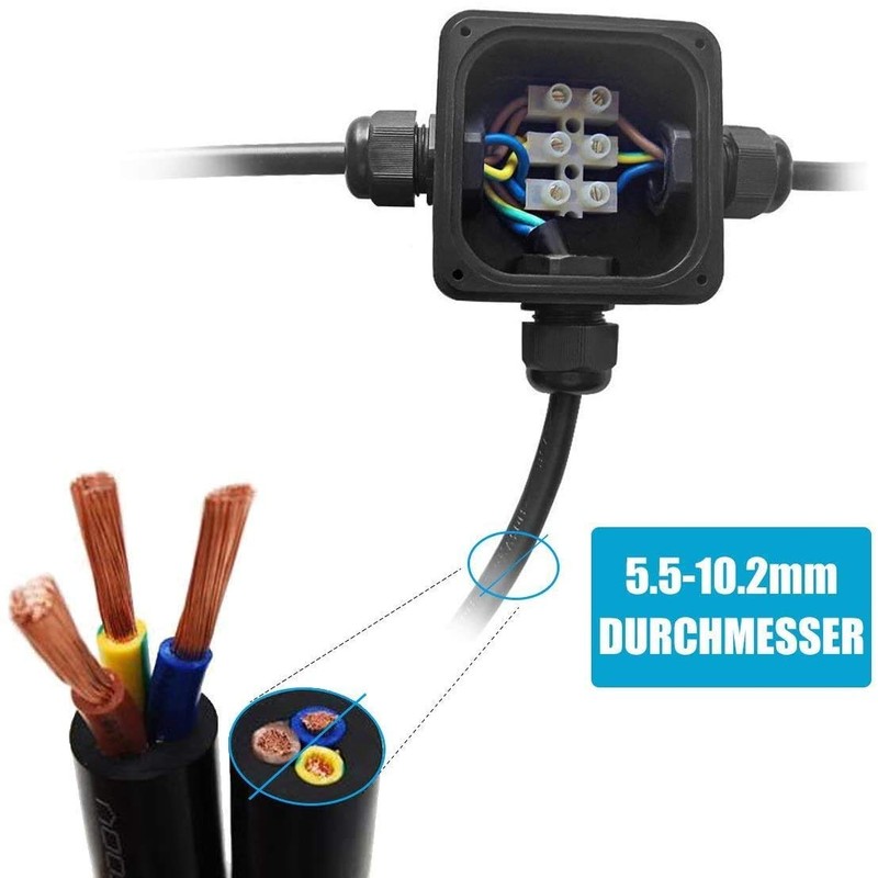 Waterproof Junction Boxes 3 Way Cable Connectors Outdoor External Electrical