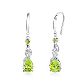 FANCIME Peridot Earrings with Pear Dangle Drop Pendent 925 Sterling Silver August Birthstone Earrings Fine Jewelry Birthday Gifts for Women