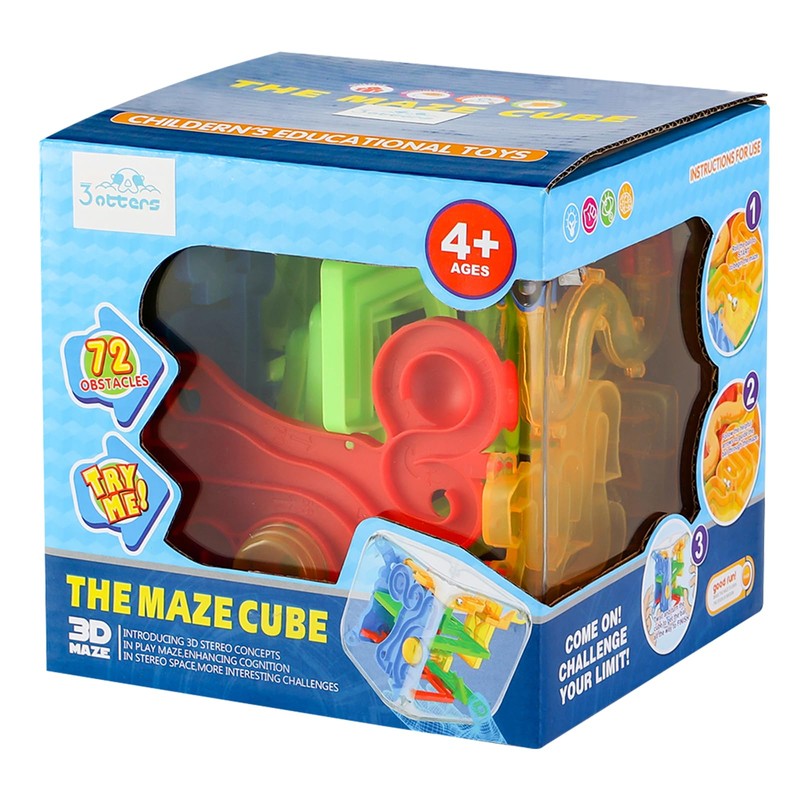 3 otters 3D Puzzle Maze Cube, 72 Obstacles Puzzle Cube