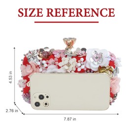 Lanpet Women Clutches Flower Evening Handbag Chain Strap Shoulder Bag Red
