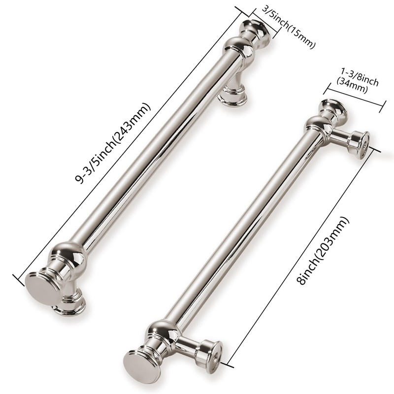 khtumeware 10 Pack 8inch(203mm) Hole Center Polished Nickel Cabinet Pulls