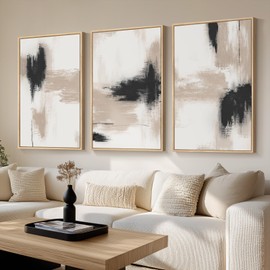 Framed Large Neutral Abstract Wall Art for Living Room, 3 Piece Modern Canvas Artworks, Minimalist Painting Prints for Dining Room Hallway Home Office Wall Decor, 24x36 In