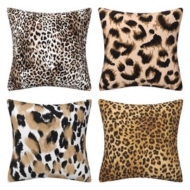 Leopard Print Pillow Covers - 45 X 45CM Leopard Print Covers, 4 PCS Leopard Print Cushion Covers, Soft Cheetah Print Pillow Cases Cushion Covers, Animal Cushion Covers for Living Room Sofa Couch Car