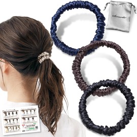 Silk Hair Rubber Scrunchie Supervised by Hairdresser [Storage Pouch and Hair Arrangement Collection] Adult Color 100% Silk Set of 3 Sorito (B)