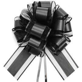 Tunhad Black Bows for Gift Wrapping, 8 PACK Gift Bows 6 inch Big Pull Bows for Gift Baskets and Birthday, Flower Bouquets Gift Wrapping, Black Bows for Gift Wrapping (Pure Black)