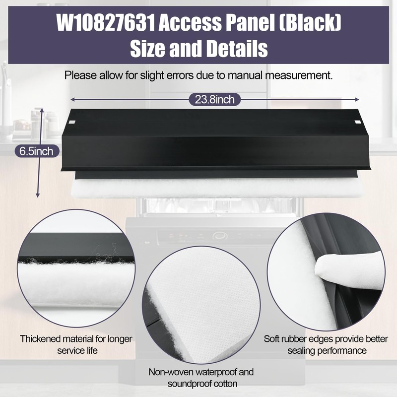 W10827631 Dishwasher Access Panel Compatible with Whirlpool OEM Upgraded (Black)
