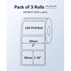 NIIMBOT Labels Compatible with B1 / B21 / B3S Label Printer, 3 Rolls 50 x 30 mm Thermal Label Tape for Supermarkets Retail Office, 230 Labels/Roll, White