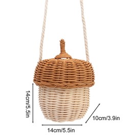 Mumusuki Rattan Woven Basket Bag, Handmade Acorn Shape Basket, Shoulder Bag for Children (Small Shoulder Bag)
