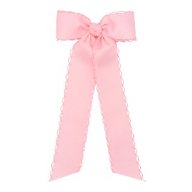 Wee Ones Girls Grosgrain Bowtie with Matching Moonstitch Edge, Knot Wrap and Streamer Tails, Lt Pink, Medium