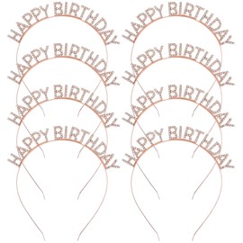inSowni 8 Pack Sparkling Rhinestone Rose Gold Metal Happy Birthday Headbands Hair Crowns Tiaras Bands Hoops Birthday Party Hair Accessories for Toddlers Girls Kids Teens Women