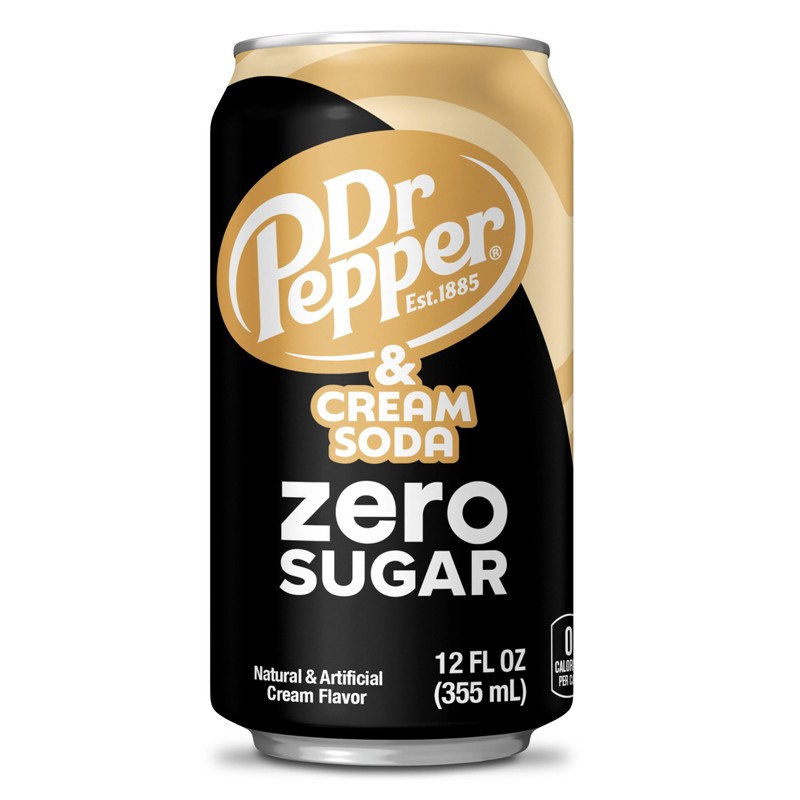 DR PEPPER and Cream Soda Zero Sugar, 12 fl oz