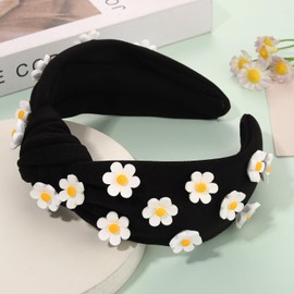 YAHPERN Summer Floral Headbands Pink Flower Headband Accessories for Women White Pink Jeweled Wide Top Knot Headbands Spring Summer Beach Hair Accessories Gifts (Color E)