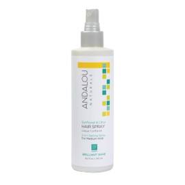 Andalou Naturals Sunflower & Citrus Brilliant Shine Hair Spray | Styling for Shine & Medium Hold | Aloe Vera for Frizz Control | Natural & Cruelty Free | 8.2 fl oz