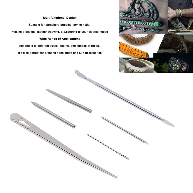 6PCS Paracord Stitching Set Stainless Steel Lacing Needles Smoothing Tool