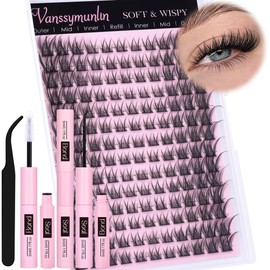 Eyelashes Wispy Lashes Individual Cluster Lashes Kit 154pcs Lash Clusters CD Curl Natural False Eyelashes Individual Kit 8-16mm Eyelash Clusters With Tweezers, Bond and Seal Lash Glue by Vanssymunlin