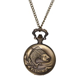 Silverora Fishing Pocket Watch Vintage Watches: Women Men Analogue Quartz Watch with Chain Antique Relief Angel Decoration Chain Watch Gifts for Women Men