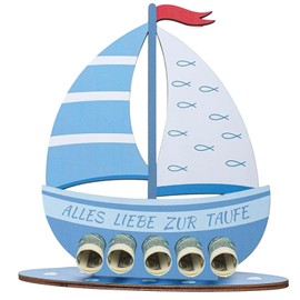 Christening Gift Boys, Money Gift, Christening Gift, Wooden Ship with Base, Fine Workmanship, Robust and Durable, for Boys and Girls