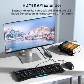 HDMI KVM Extender Over Cat6/7 Up to 50M(165ft), 1080P KVM Extender Over Ethernet with Loop Out Function，HDMI Transmitter Receiver Support Keyboard Mouse, POC Function Single Power Supply