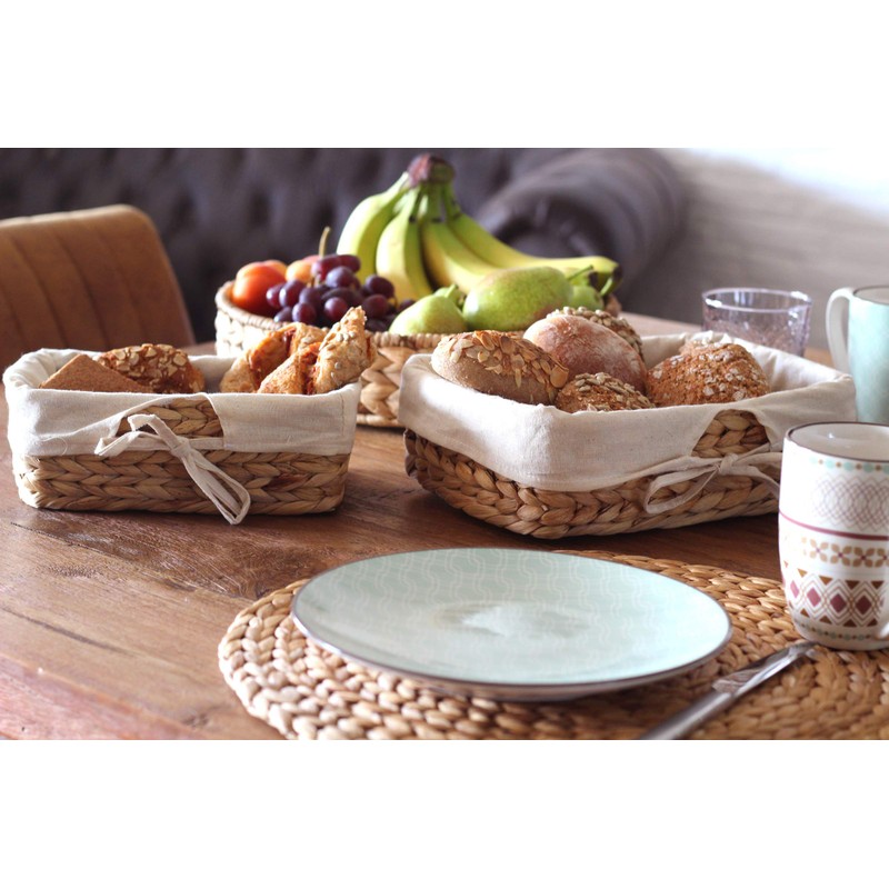 Decorasian Set of 3 Woven Seagrass Bread Baskets with Linen
