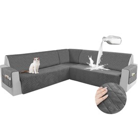 Arfntevss Waterproof Sectional Couch Covers L Shape Washable Velvet Sofa Cover for Sectional Non Slip Large Corner Slipcovers Dog 6 Pcs Universal U Shaped Furniture Protector (Dark Grey, XX-Large)