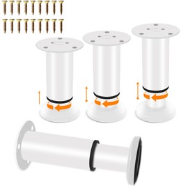 Yoposeo 4 Pcs Adjustable Height Furniture Legs 4.72-7.48 inch [with Screws], Metal Adjustable Furniture Legs for Bed/Sofa/Cabinet/Couch/Dresser/Table Heavy Bed Replacement Legs (White)