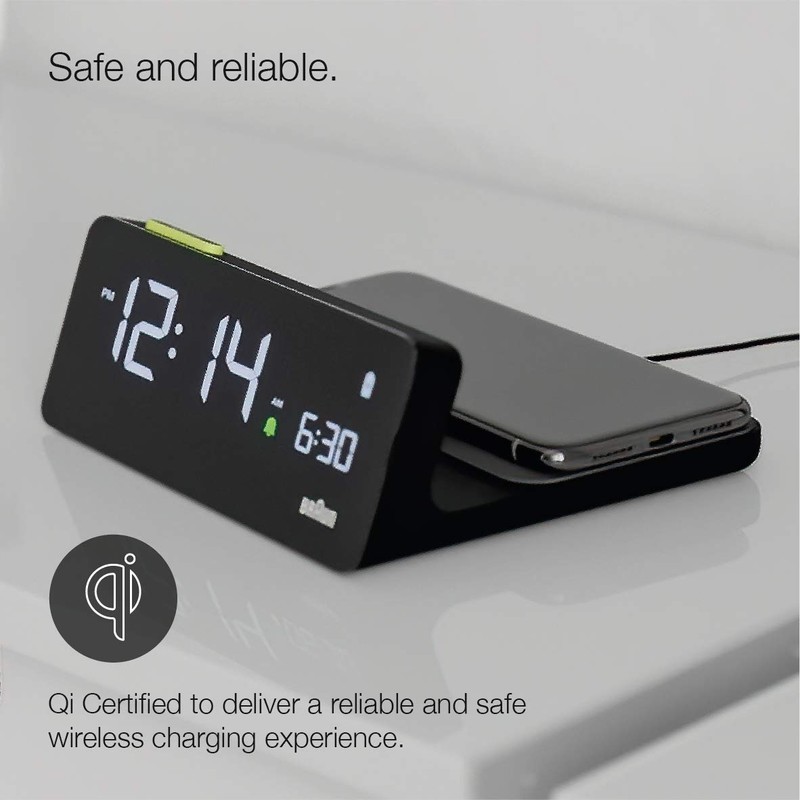 Braun Digital Alarm Clock with VA LCD Display, 10W Qi