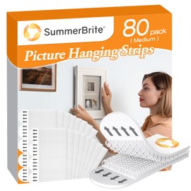 Summerbrite Picture Hanging Strips, Damage Free Hanging Picture Hangers, Picture Hanging Kit,Picture Hanging Hooks Without Nails, Adhesive Tape Strips for Living Room, White 40 Medium Pairs(80 Strips)