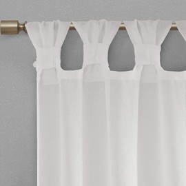 Madison Park - MP40-5644 Rosette Floral Embellished Cuff Tab Top Solid Window Treatments Curtain Panel Drape for Bedroom Living Room and Dorm, 50"X63", White