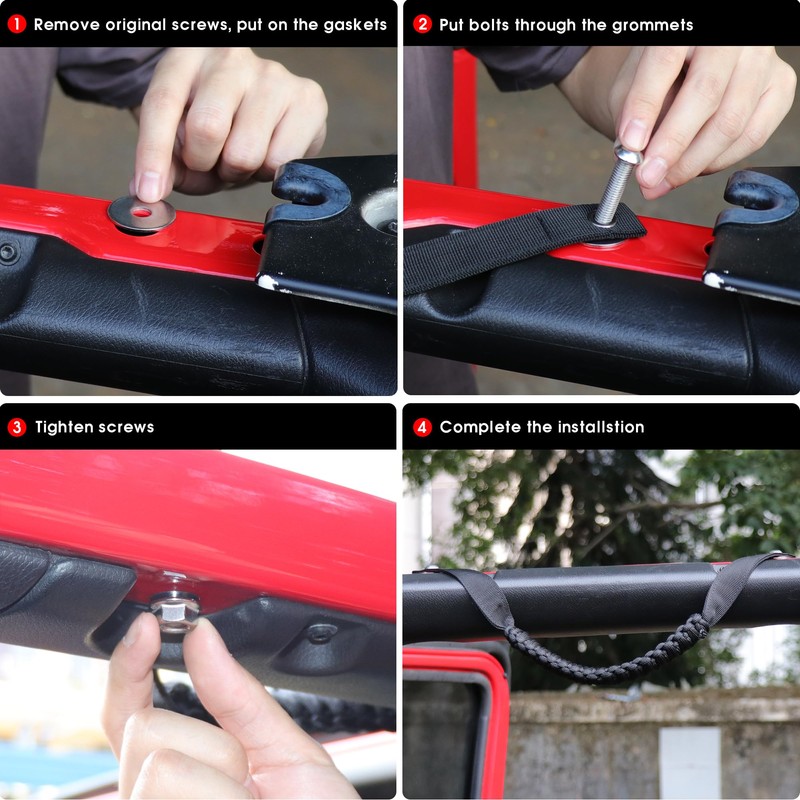 BESTAOO 2 x Roll Bar Grab Handles Front Paracord Grip