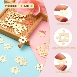 LiQunSweet 200 Pcs Puzzle Piece with Heart Charms Brass Etched Golden Plated Metal Pendants Bulk for Jewelry Making DIY Wholesale - 15mm