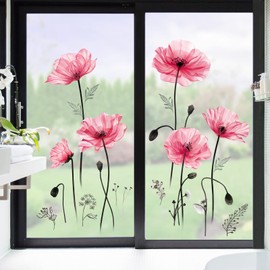 decalmile Large Poppy Flower Wall Decals Pink Floral Blossom Wall Stickers Bedroom Living Room TV Background Home Decor