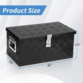 AutoForever 20" L x 12" W x 9.5" H Aluminum Truck Bed Tool Box, Pick Up RV Trailer Toolbox Storage Lockable Organizer with Side Handle and Lock Keys, Black