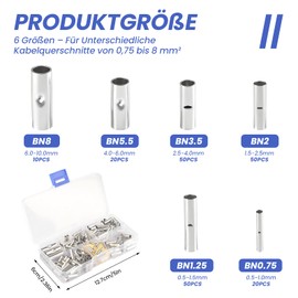 200 Stück Stoßverbinder Stossverbinder Nicht Isoliert – Kabelverbinder Aus Kupfer In 6 Größen – Silberne Kabel Quetschverbinder Für Elektrische Verbindungen Und Crimp-Anwendungen