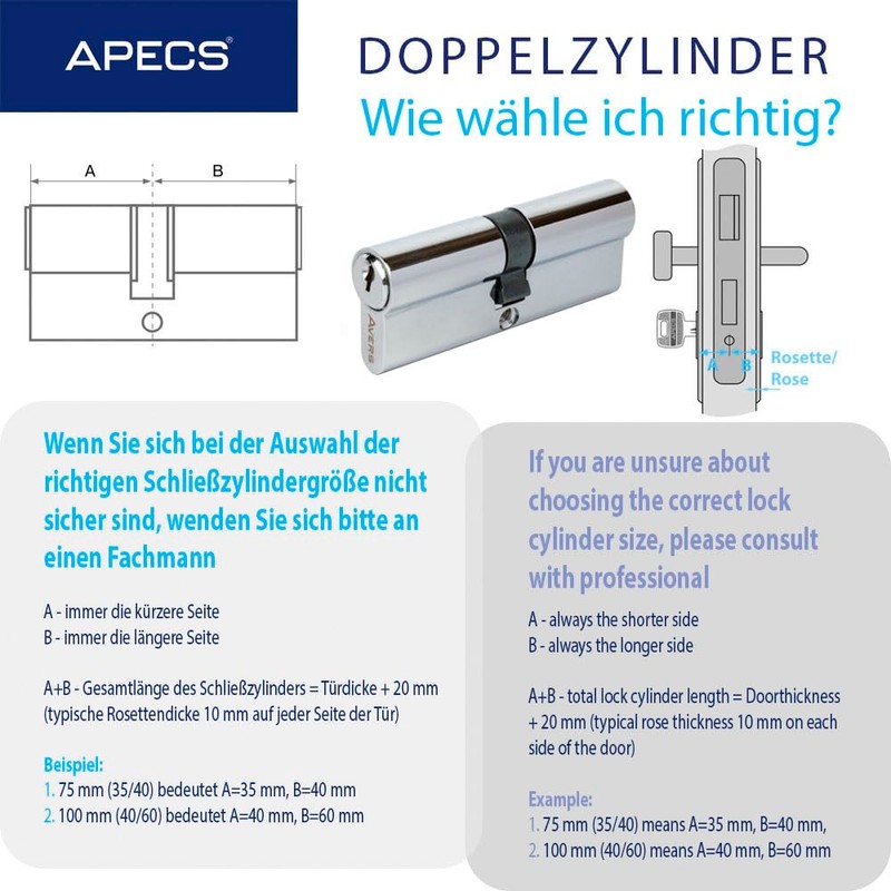 APECS AVERS ZC-60 (30/30) Double Cylinder Lock with 5 Keys