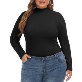 FOREYOND Black Turtleneck for Women Plus Size Mock Neck Tops Long Sleeve Base Layer Shirts Lightweight Slim Fited Tunics Black 4XL