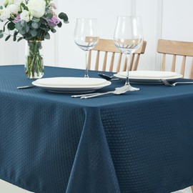 maxmill Rectangle Tablecloth Weaved Texture Design Water Resistant Wrinkle Free Spill-Proof, Soft Table Cloth for Dining Room Decoration, Banquet Parties Holiday Dinner, 52 x 84 Inch Navy Blue