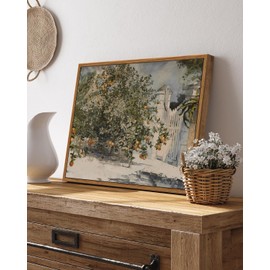 VIYYIEA Vintage Plant Framed Wall Art, Orange Trees and Gate Painting Decor Aesthetic, Canvas Print Artwork, Farmhouse Still Life Wall Pictures for Bedroom Living Room, 11x14 Inch