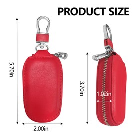 Wuyaoyao Car Key Case, Car Key Fob Cover Case, Leather Key Fob Case with Metal Hook and Keyring Zipper Bag for Remote Key Fob (Red)