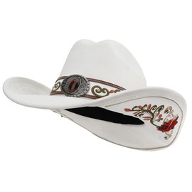 Melesh Western Cowboy Hat for Men and Women, Shapeable Big Wide Brim Cowgirl Hat with Embroidery (US, Alpha, Large, Ivory)
