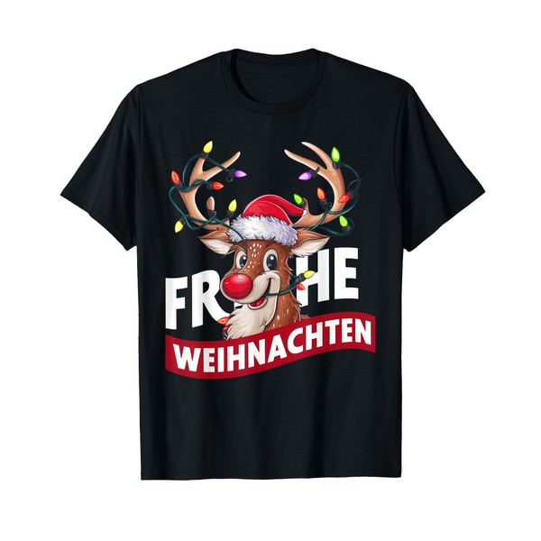 Christmas T-Shirt Christmas Santa Reindeer T-Shirt, black