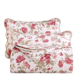 vctops 3-Piece Romantic Rose Flower Printed Bedspread Coverlet Set Full/Queen Spring Floral 100% Cotton Reversible 1 Quilt and 2 Pillow Shams (Floral,90"x90")