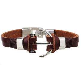 SBI Jewelry Braided Leather Bracelet for Men Women Brown Leather Wrap Gift Ocean Anchor Son Boyfriend Dad Husband Birthday Anniversary