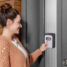 SIZKCDI Key Lock Box, Weatherproof Key Box, Heavy Duty Key Box with 4 Digit Code for Home, Garage, Airbnb, Grey