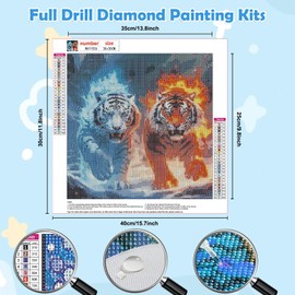 HEIBAGO 5D Diamond Painting Kits for Adults, DIY Tiger Full Drill Diamond Art Painting Kits, Diamond Dots Kits Animal Crystal Rhinestone Embroidery Art Pictures for Home Wall 30x30cm