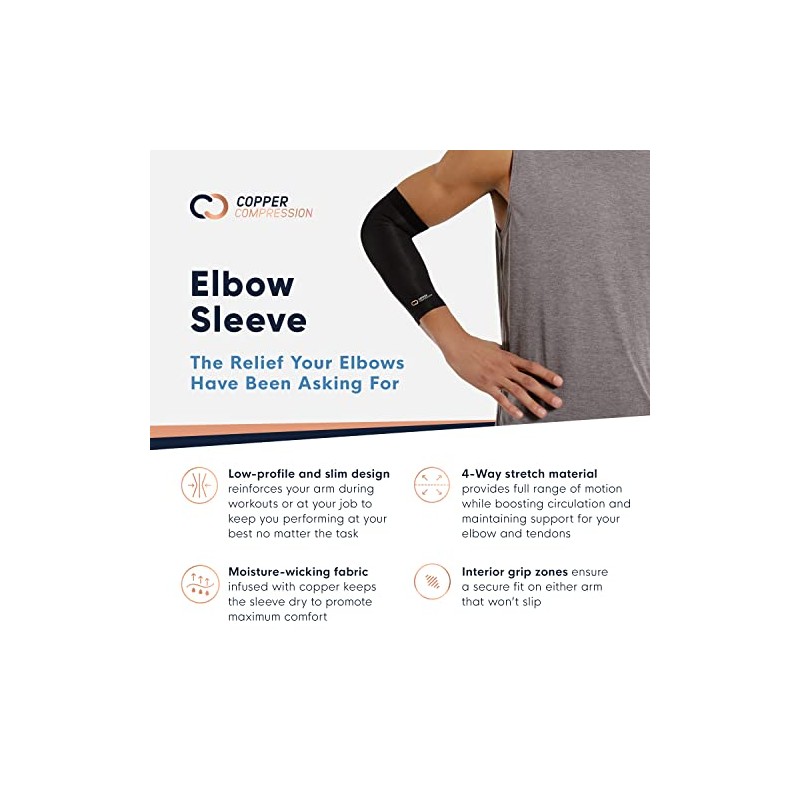 Copper Compression Recovery Elbow Sleeve, #1 Guaranteed Highest Copper Content!