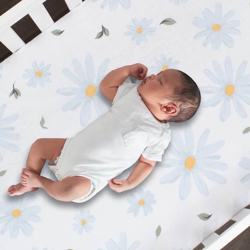 Lambs & Ivy Sweet Daisy 100% Cotton White/Blue Floral Baby