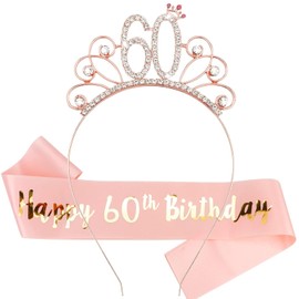 DIFEIUKI Birthday 60th Crown Party Sash, Set of 2, Tiara Headband Birthday Party Crown, Elegant, Stylish, Birthday Party, Commemorative Photos, Photo Tools, Birthday Party Decoration, Party Supplies